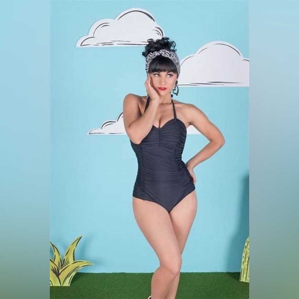 Beach Bash Pinup Retro One-Piece Ruched Vintage style Bathing Suit Swimsuit xxl